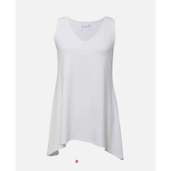 Women's White V-Neck Tunic Bamboo Tank Top Size XXL Loose Fit Flowy Compli-K NWT - Picture 1 of 3